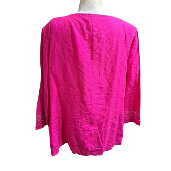 EY Boutique Linen Top Womens 2X Open Front Blazer Tunic Pink Embroidered Sleeves - Picture 3 of 8